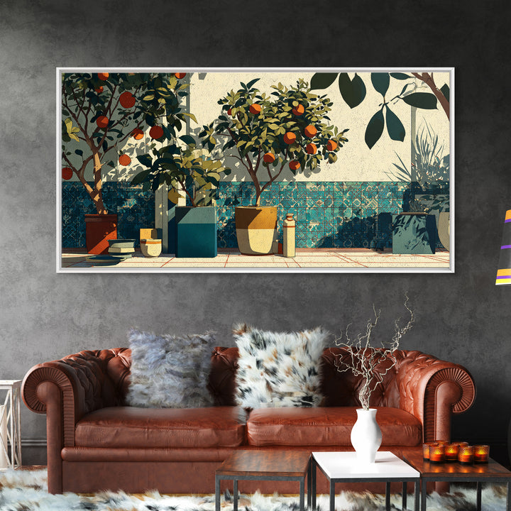 Orange Tree in a Courtyard Planter Canvas Print, Italian Villa Art, Statement Artwork, Living Room Decor, Fine Art, Villa, IVA-2x1-82