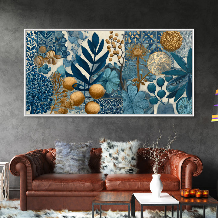 Italian Tile Pattern Framed Canvas Print, Italian Villa Art, Textured Painting, Living Room Decor, Villa, Living Room Wall Art, IVA-2x1-85