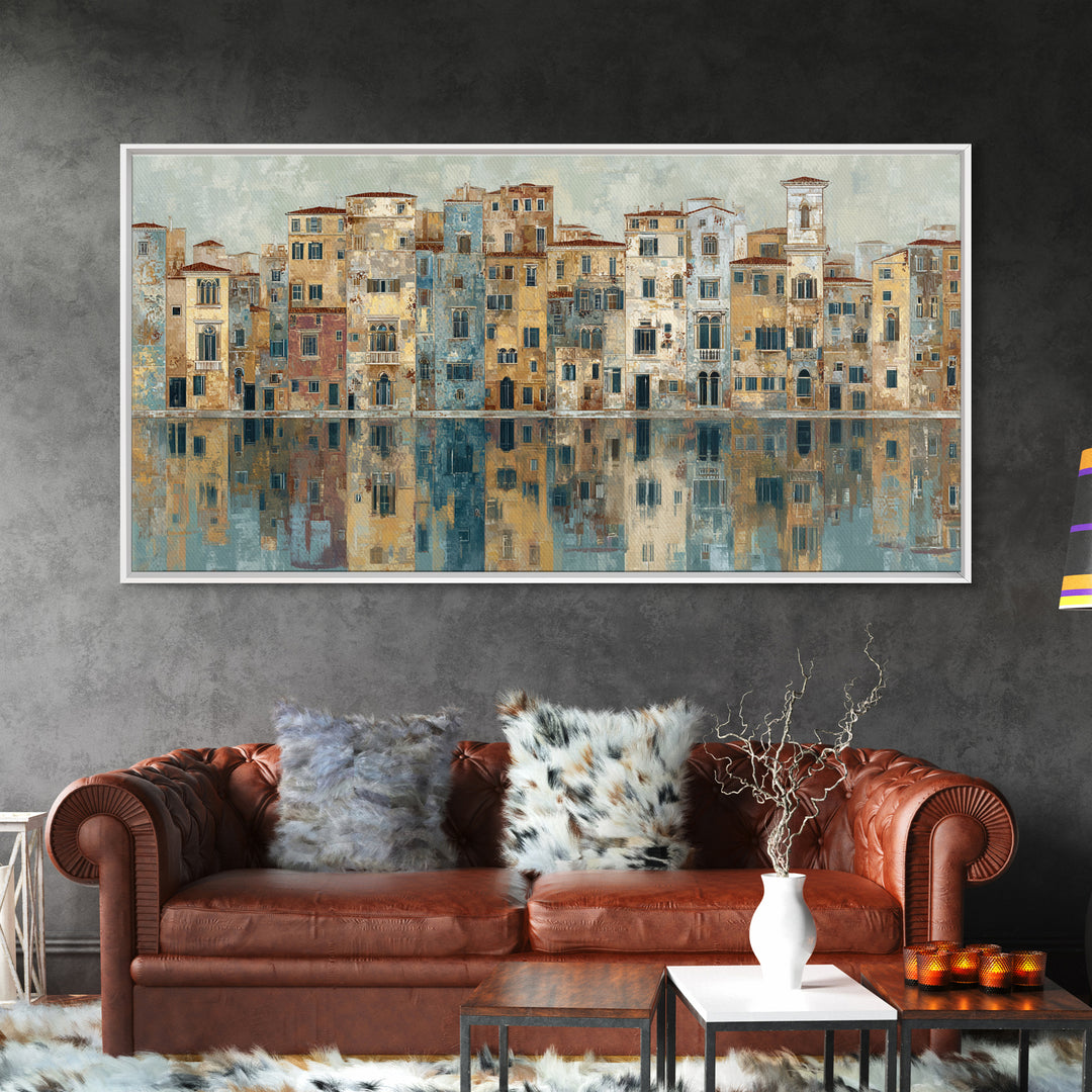 Venetian Canal Reflection Without City Crowd Canvas Print, Italian Villa Art, Bedroom Wall Art, Living Room Decor, Villa, IVA-2x1-88