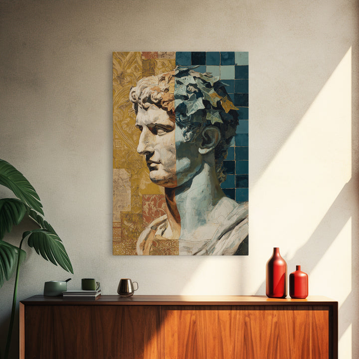 Classic Roman Statue Bust Framed Canvas Print, Italian Villa Art, Modern Decor, Living Room Decor, Oil Painting, Villa, IVA-2x3-20