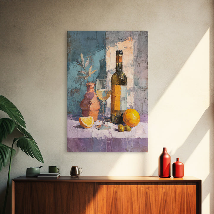 White Wine and Olives Still Life Framed Canvas Print, Italian Villa Art, Printable Art, Living Room Decor, Fine Art, Villa, IVA-2x3-24