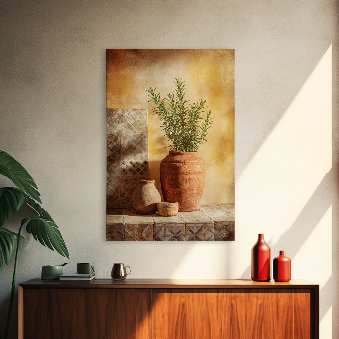 Terra Cotta Pot Framed Canvas Print, Italian Villa Art, Digital Art Print, Living Room Decor, Fine Art, Villa, Luxury Decor, IVA-2x3-30