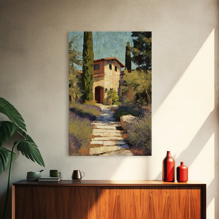 Olive Grove Path Framed Canvas Print, Italian Villa Art, Landscape Print, Living Room Decor, Oil Painting, Villa, IVA-2x3-59
