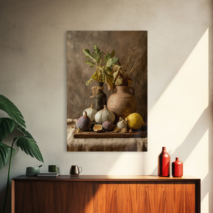 Figs and Cheese on Rustic Wooden Board Canvas Print, Italian Villa Art, Art Print, Living Room Decor, Fine Art, Villa, IVA-2x3-65