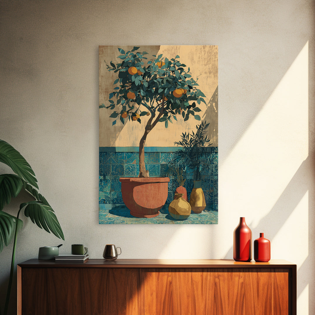 Orange Tree in a Courtyard Planter Canvas Print, Italian Villa Art, Statement Artwork, Living Room Decor, Fine Art, Villa, IVA-2x3-70
