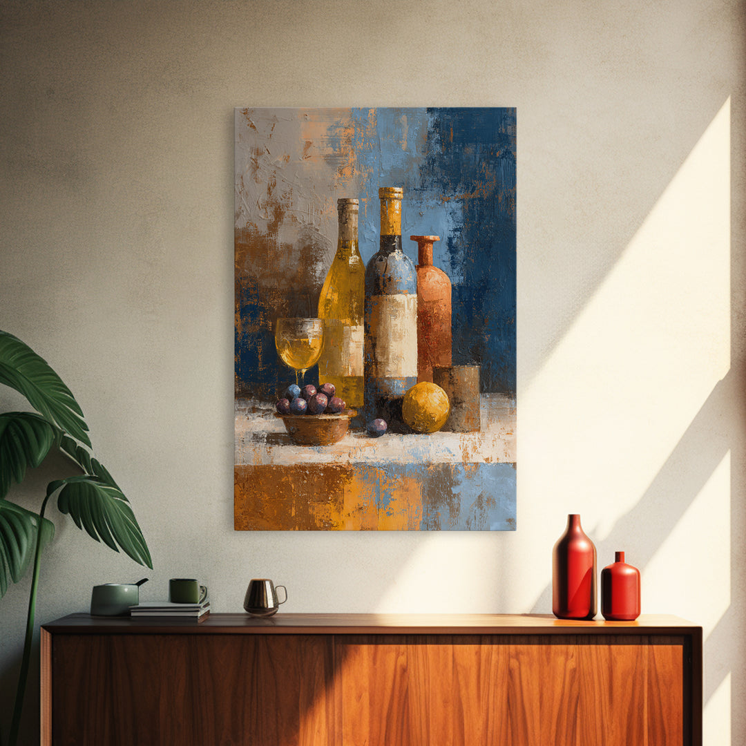 White Wine and Olives Still Life Canvas Print, Italian Villa Art, Neutral Wall Art, Living Room Decor, Oil Painting, Villa, IVA-2x3-72