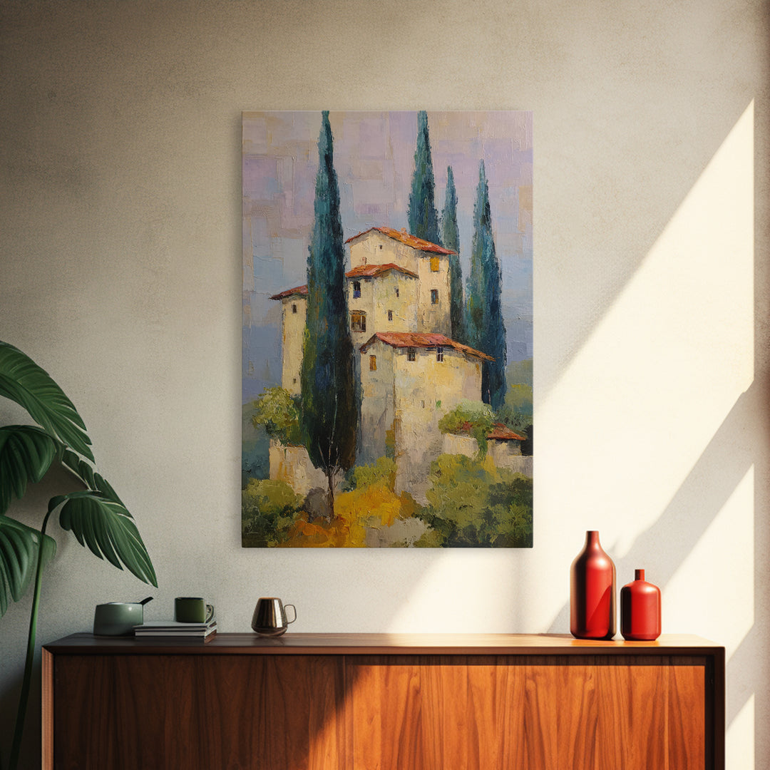 Tuscan Hillside with Cypress Trees and Golden Canvas Print, Italian Villa Art, Wall Decor, Living Room Decor, Fine Art, Villa, IVA-2x3-9