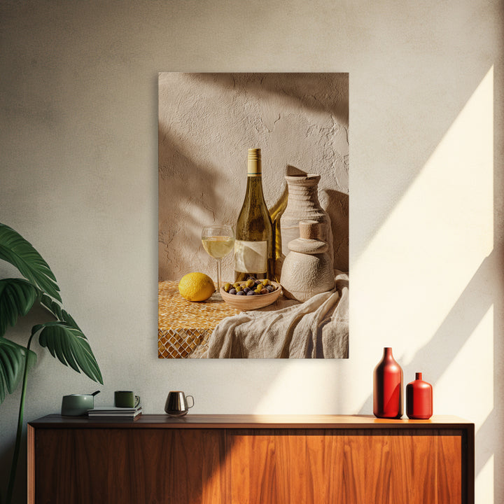 White Wine and Olives Still Life Canvas Print, Italian Villa Art, Fine Art Print, Living Room Decor, Fine Art, Villa, IVA-2x3-96