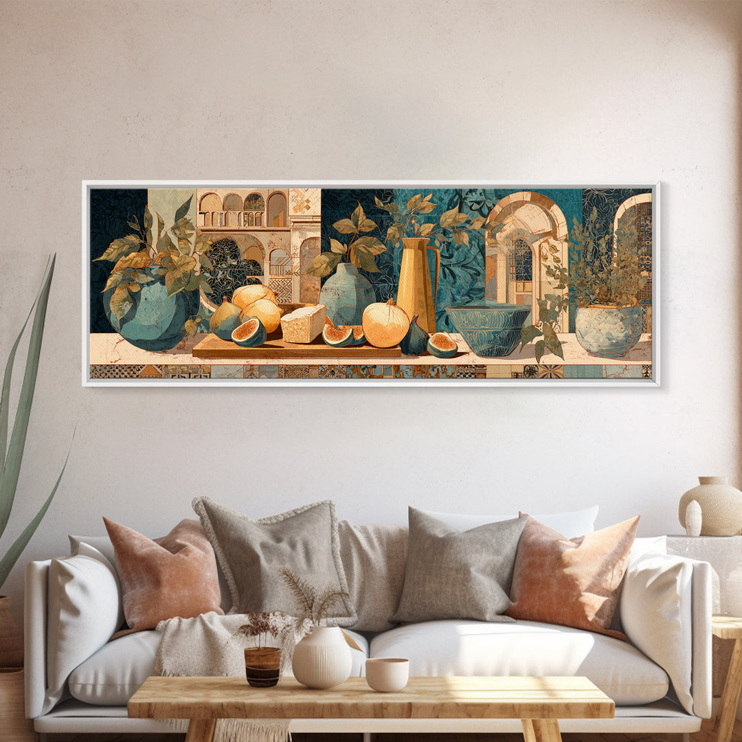 Figs and Cheese on Rustic Wooden Board Framed Canvas Print, Italian Villa Art, Printable Wall Art, Living Room Decor, Villa, IVA-3x1-1