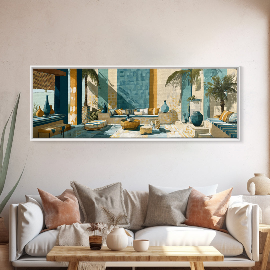Coastal Lemons and Striped Cloth Arrangement Canvas Print, Italian Villa Art, Landscape Art, Living Room Decor, Fine Art, Villa, IVA-3x1-16