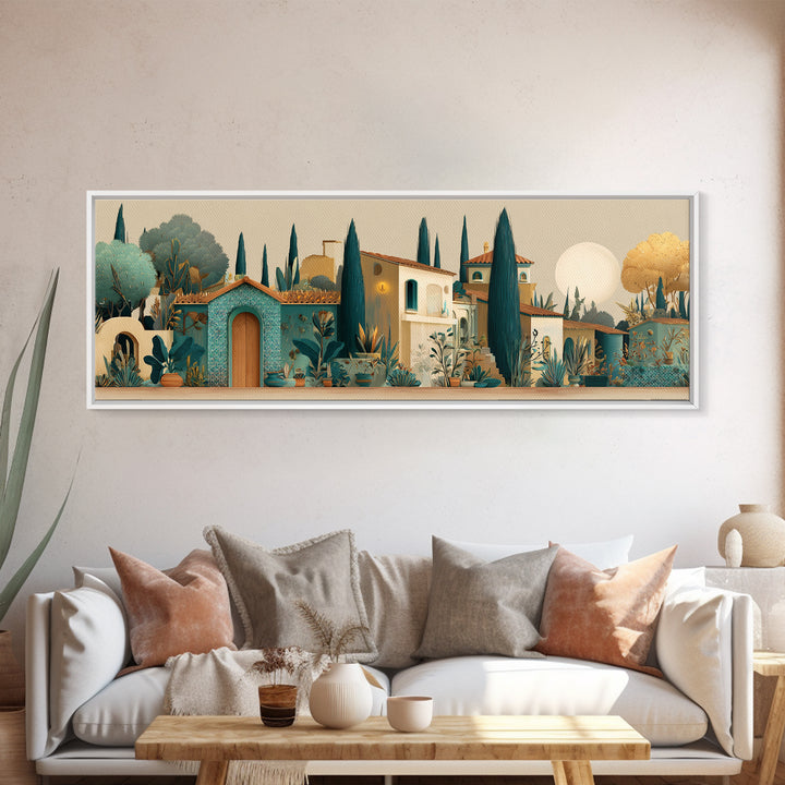 Tuscan Hillside with Cypress Trees and Golden Canvas Print, Italian Villa Art, Digital Wall Art, Living Room Decor, Villa, IVA-3x1-17