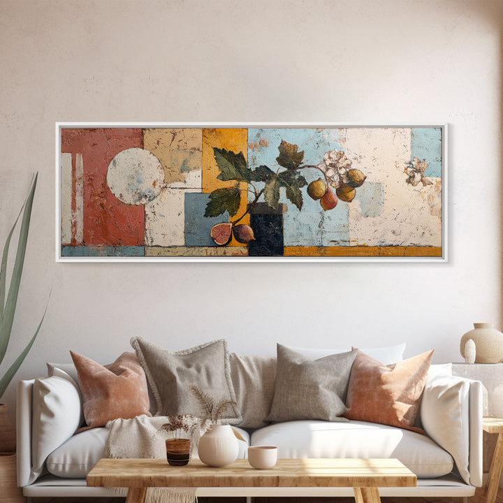 Figs and Cheese on Rustic Wooden Board Canvas Print, Italian Villa Art, Framed Wall Art, Living Room Decor, Abstract Art, Villa, IVA-3x1-25