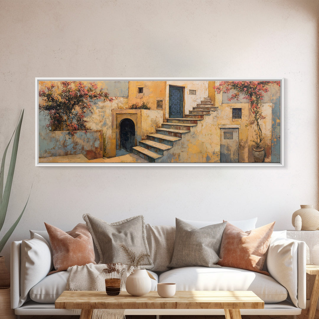 Sunlit Stone Stairway Canvas Print, Italian Villa Art, Rustic Home Decor, Living Room Decor, Fine Art, Villa, Boho Decor, IVA-3x1-3