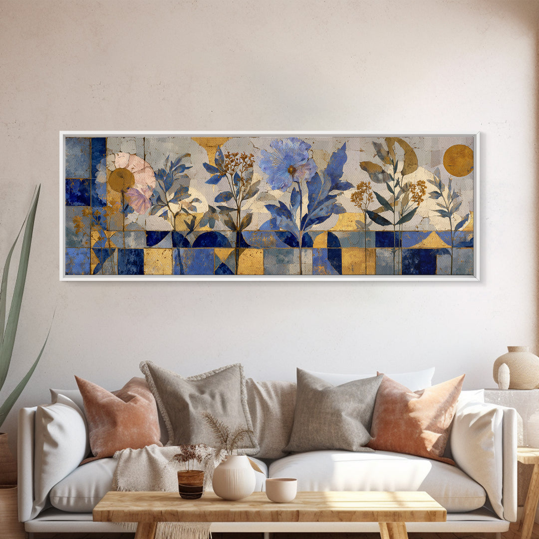Italian Tile Pattern Canvas Print, Italian Villa Art, Original Painting, Living Room Decor, Fine Art, Villa, Landscape Painting, IVA-3x1-33