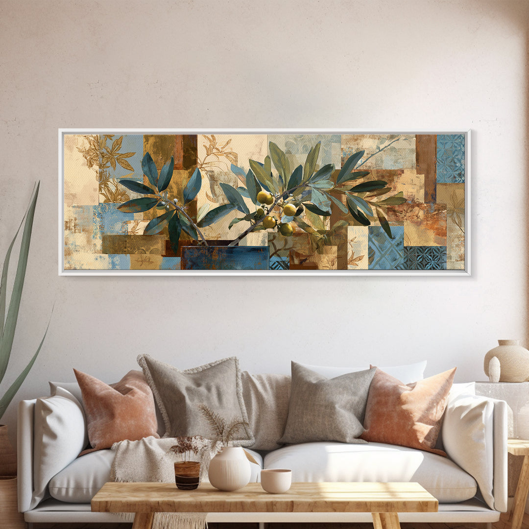 Lemon Branch in Blue Ceramic Vase Canvas Print, Italian Villa Art, Large Wall Art, Living Room Decor, Watercolor Art, Villa, IVA-3x1-42