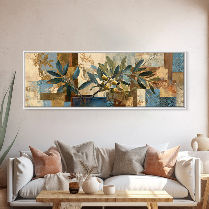 Lemon Branch in Blue Ceramic Vase Canvas Print, Italian Villa Art, Large Wall Art, Living Room Decor, Watercolor Art, Villa, IVA-3x1-42