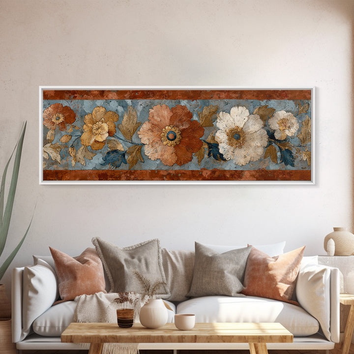 Florentine Floral Ornament Pattern Canvas Print, Italian Villa Art, Wall Art Prints, Living Room Decor, Fine Art, Villa, IVA-3x1-50