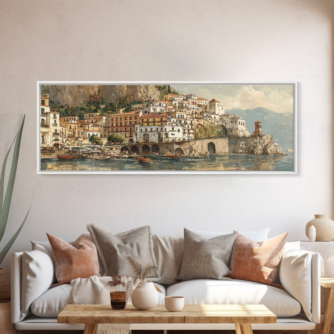 Amalfi Coast Cliffs Framed Canvas Print, Italian Villa Art, Printable Art, Living Room Decor, Villa, Digital Download Art, IVA-3x1-53
