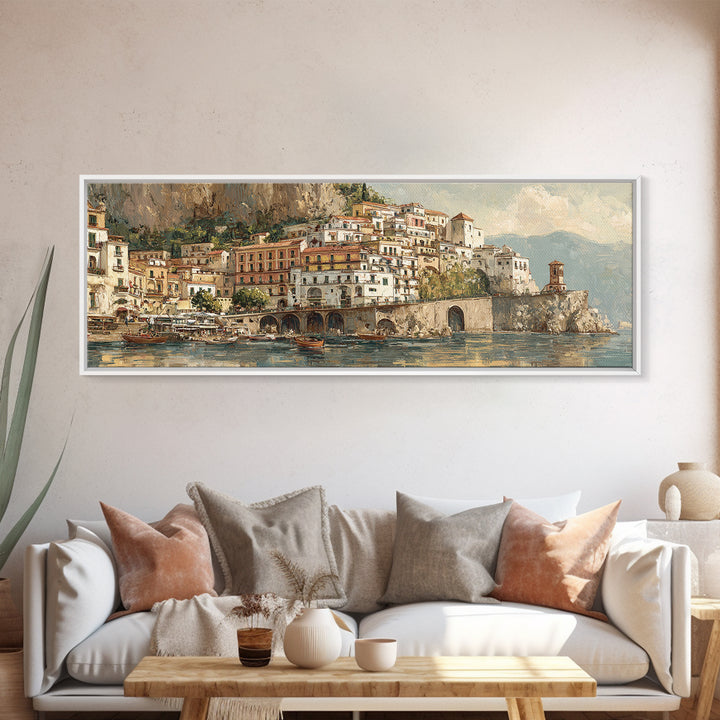 Amalfi Coast Cliffs Framed Canvas Print, Italian Villa Art, Printable Art, Living Room Decor, Villa, Digital Download Art, IVA-3x1-53