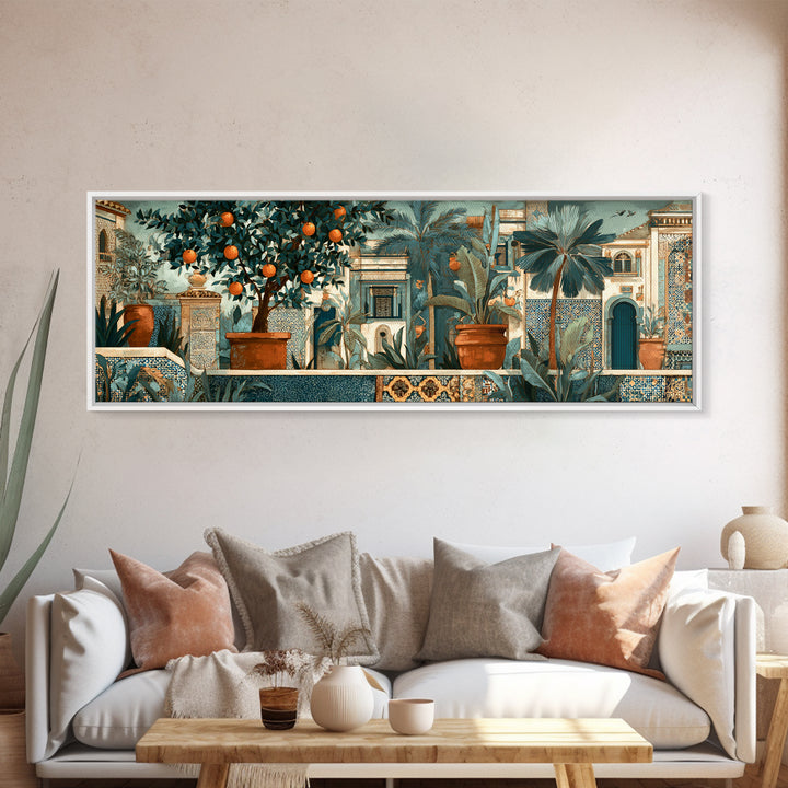 Orange Tree in a Courtyard Planter Canvas Print, Italian Villa Art, Coastal Decor, Living Room Decor, Fine Art, Villa, IVA-3x1-54