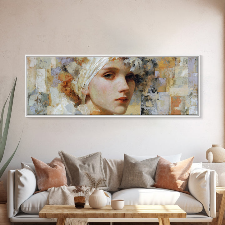 Renaissance Inspired Portrait with Modern Softness Canvas Print, Italian Villa Art, Oil Painting, Living Room Decor, Villa, IVA-3x1-58