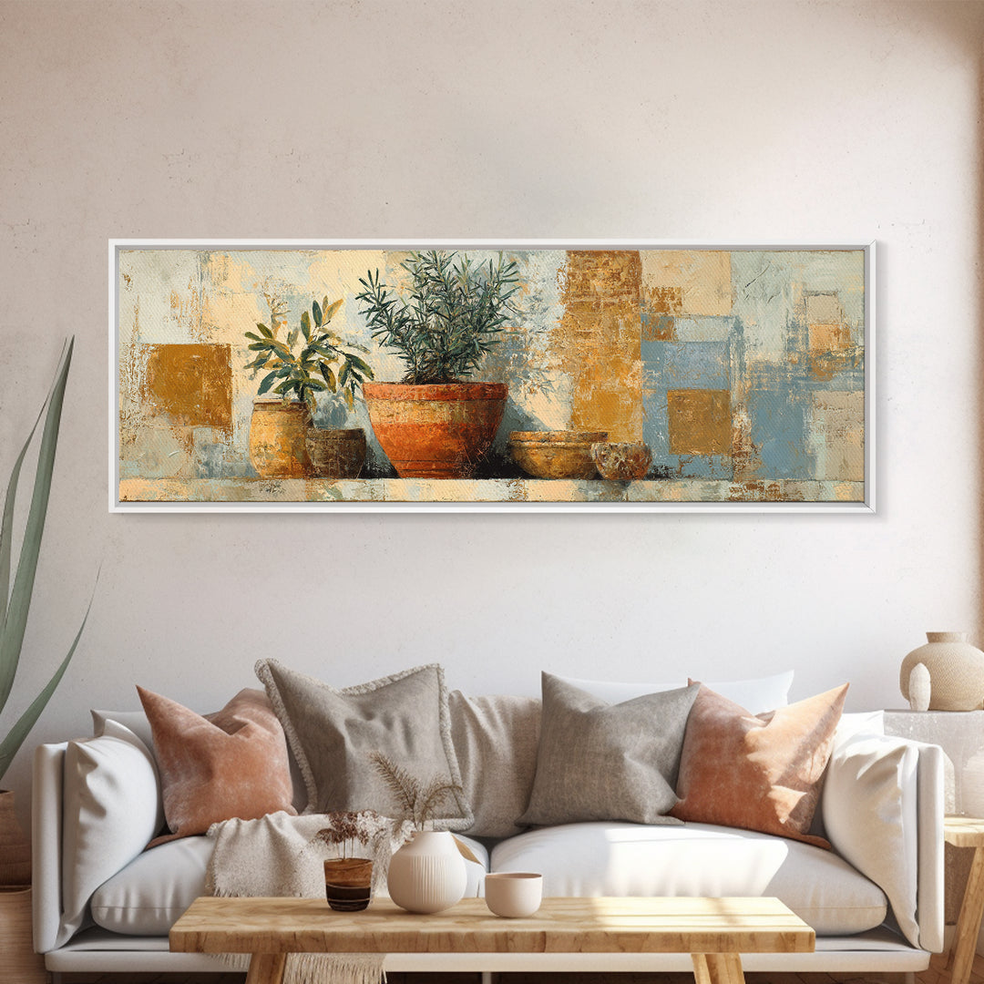 Terra Cotta Pot Canvas Print, Italian Villa Art, Living Room Art, Living Room Decor, Oil Painting, Villa, Neutral Decor, IVA-3x1-62