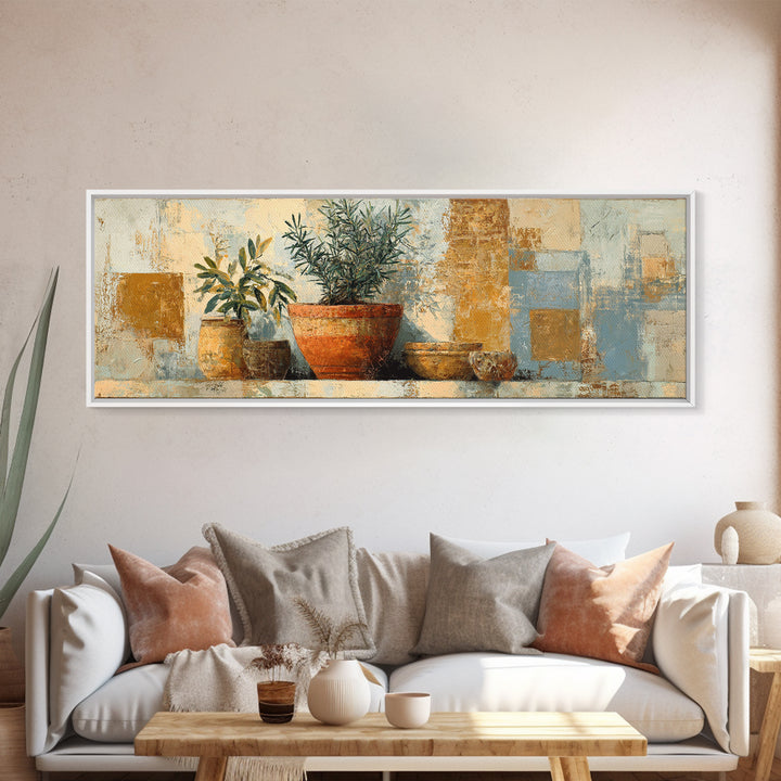 Terra Cotta Pot Canvas Print, Italian Villa Art, Living Room Art, Living Room Decor, Oil Painting, Villa, Neutral Decor, IVA-3x1-62