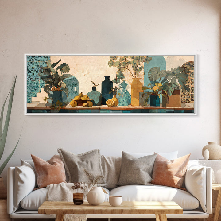 Marble Fruit Still Life Framed Canvas Print, Italian Villa Art, Neutral Decor, Living Room Decor, Fine Art, Villa, IVA-3x1-63