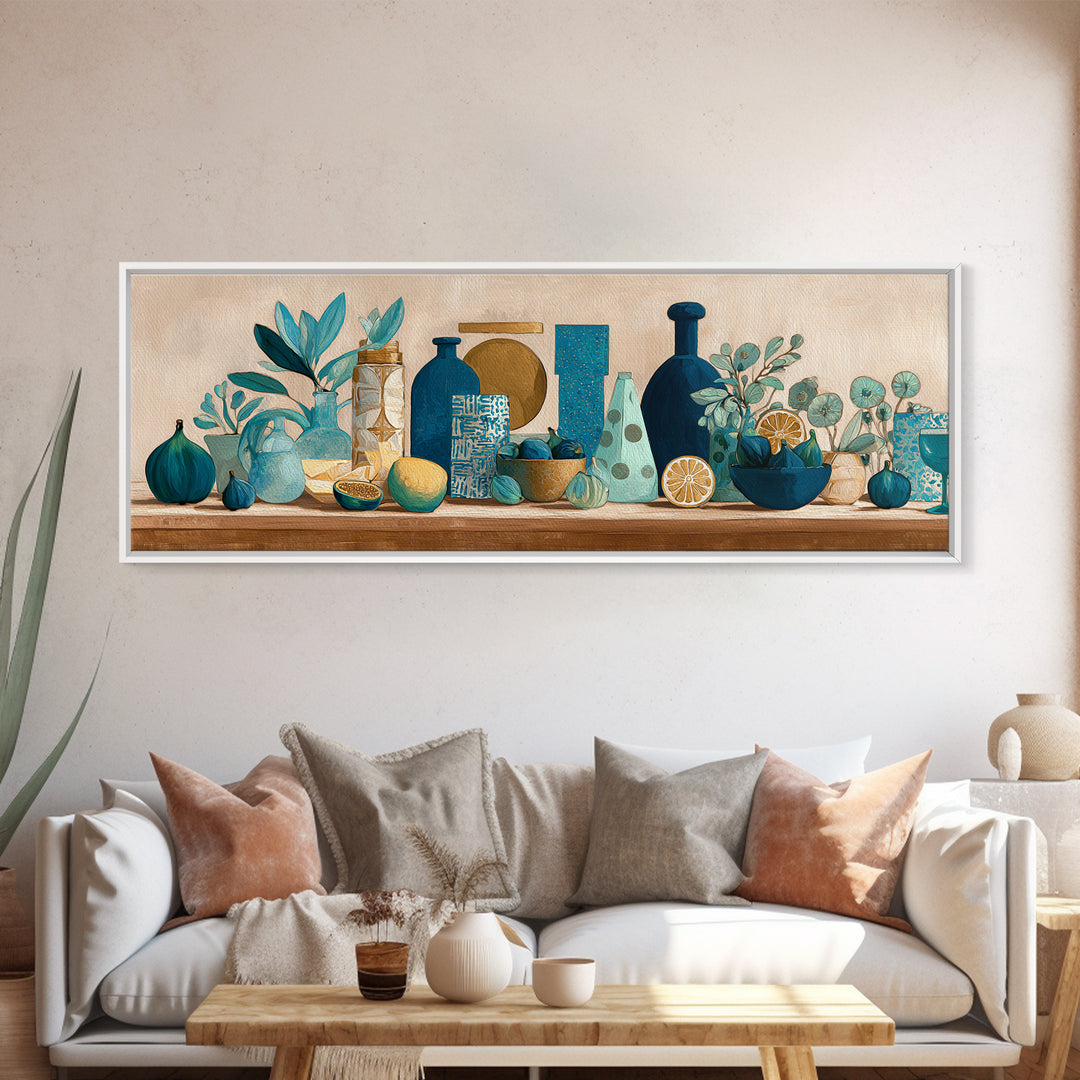 Figs and Cheese on Rustic Wooden Board Framed Canvas Print, Italian Villa Art, Bedroom Wall Decor, Living Room Decor, Villa, IVA-3x1-73
