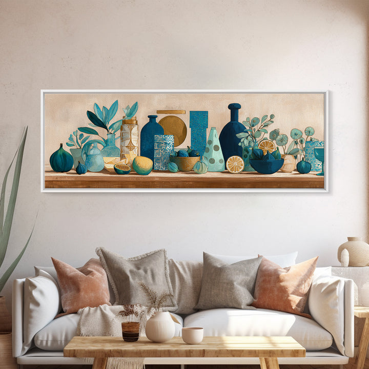Figs and Cheese on Rustic Wooden Board Framed Canvas Print, Italian Villa Art, Bedroom Wall Decor, Living Room Decor, Villa, IVA-3x1-73