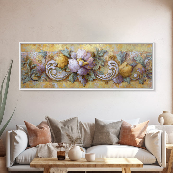 Florentine Floral Ornament Pattern Framed Canvas Print, Italian Villa Art, Printable Art, Living Room Decor, Fine Art, Villa, IVA-3x1-74