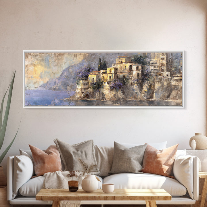 Amalfi Coast Cliffs Framed Canvas Print, Italian Villa Art, Printable Art, Living Room Decor, Villa, Digital Download Art, IVA-3x1-77