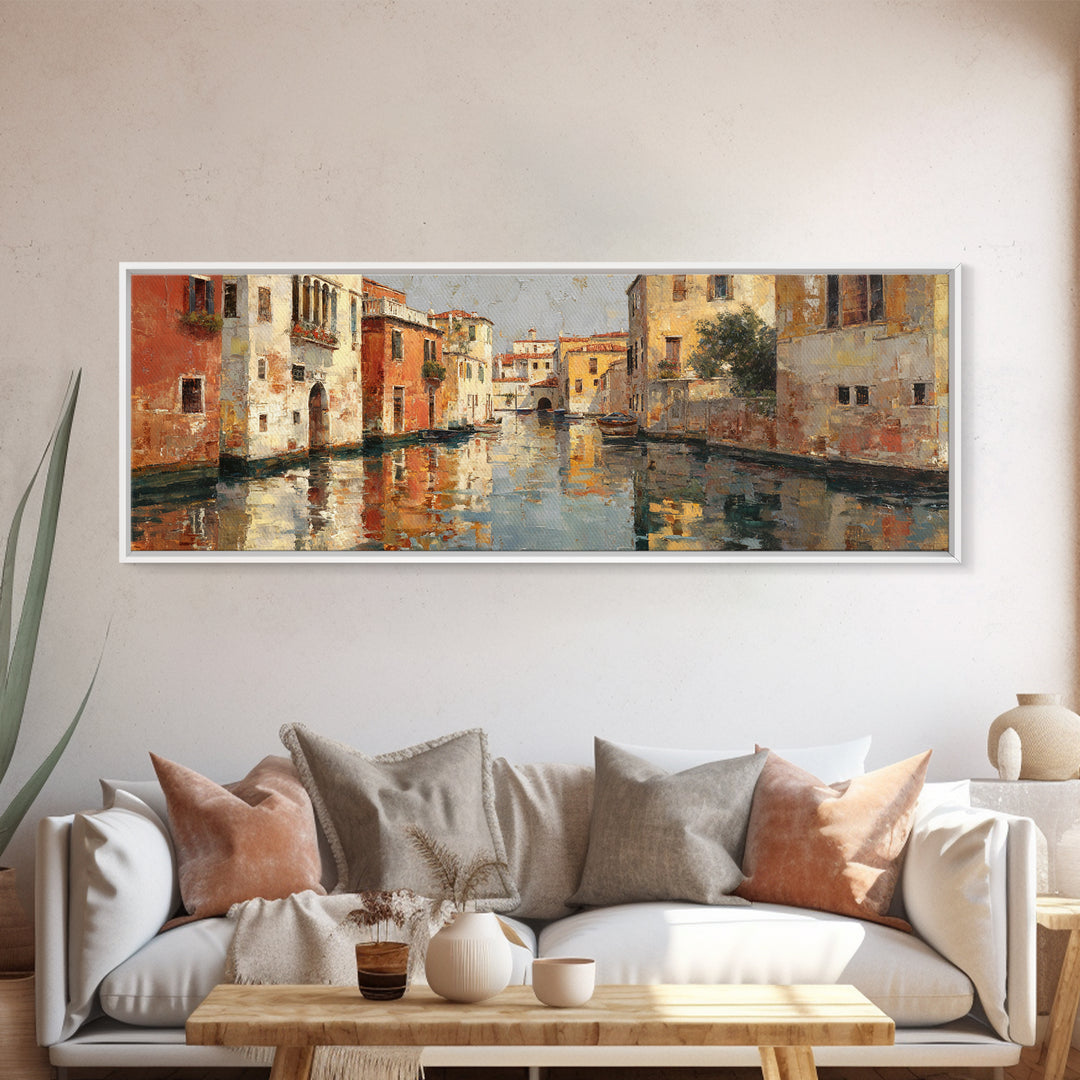 Venetian Canal Reflection Without City Crowd Canvas Print, Italian Villa Art, Contemporary Art, Living Room Decor, Villa, IVA-3x1-84