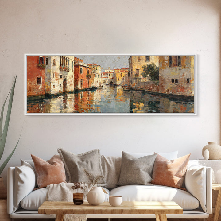 Venetian Canal Reflection Without City Crowd Canvas Print, Italian Villa Art, Contemporary Art, Living Room Decor, Villa, IVA-3x1-84