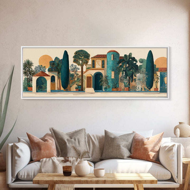 Cypress Silhouette at Sunset Canvas Print, Italian Villa Art, Living Room Decor, Oil Painting, Villa, Living Room Art, IVA-3x1-85