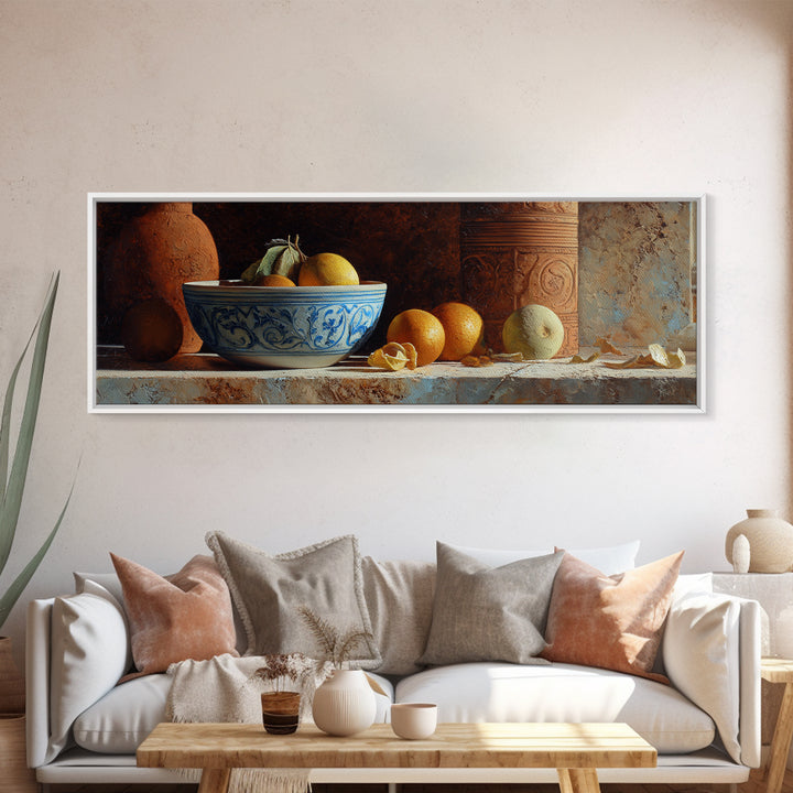 Marble Fruit Still Life Framed Canvas Print, Italian Villa Art, Contemporary Art, Living Room Decor, Fine Art, Villa, IVA-3x1-87