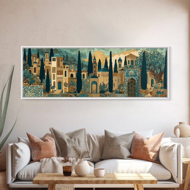 Tuscan Hillside with Cypress Trees and Golden Canvas Print, Italian Villa Art, Farmhouse Wall Art, Living Room Decor, Villa, IVA-3x1-89