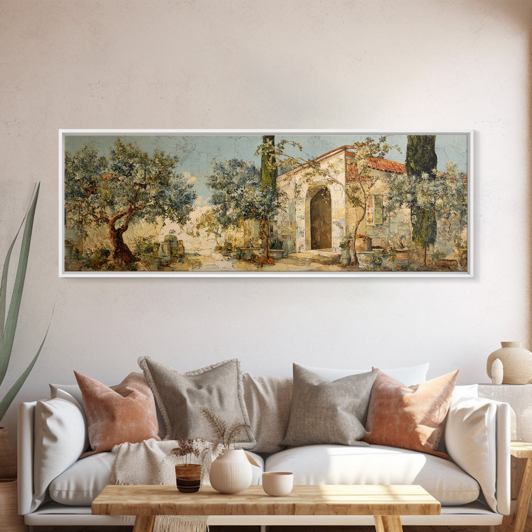 Olive Grove Path Canvas Print, Italian Villa Art, Coastal Wall Decor, Living Room Decor, Fine Art, Villa, Neutral Decor, IVA-3x1-91