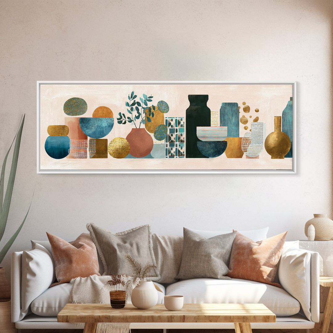 Terracotta Rooftops Against Pale Sky Canvas Print, Italian Villa Art, Wall Art Prints, Living Room Decor, Oil Painting, Villa, IVA-3x1-92