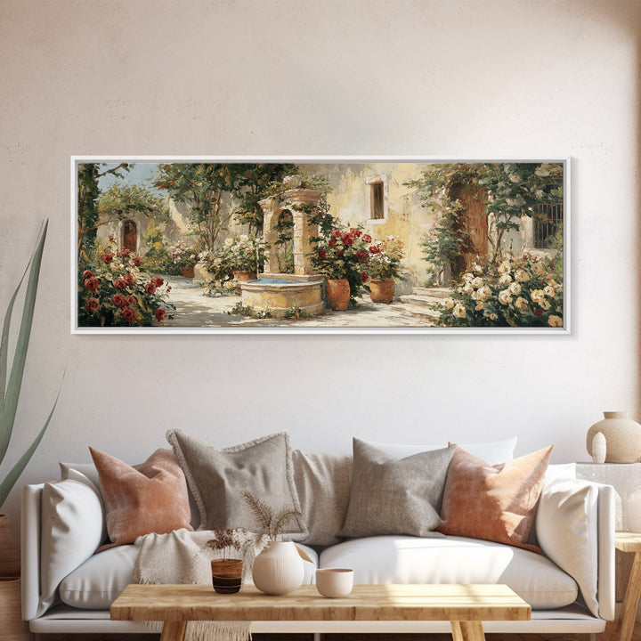 Italian Villa Garden Urn Canvas Print, Italian Villa Art, Framed Wall Art, Living Room Decor, Watercolor Art, Villa, IVA-3x1-94
