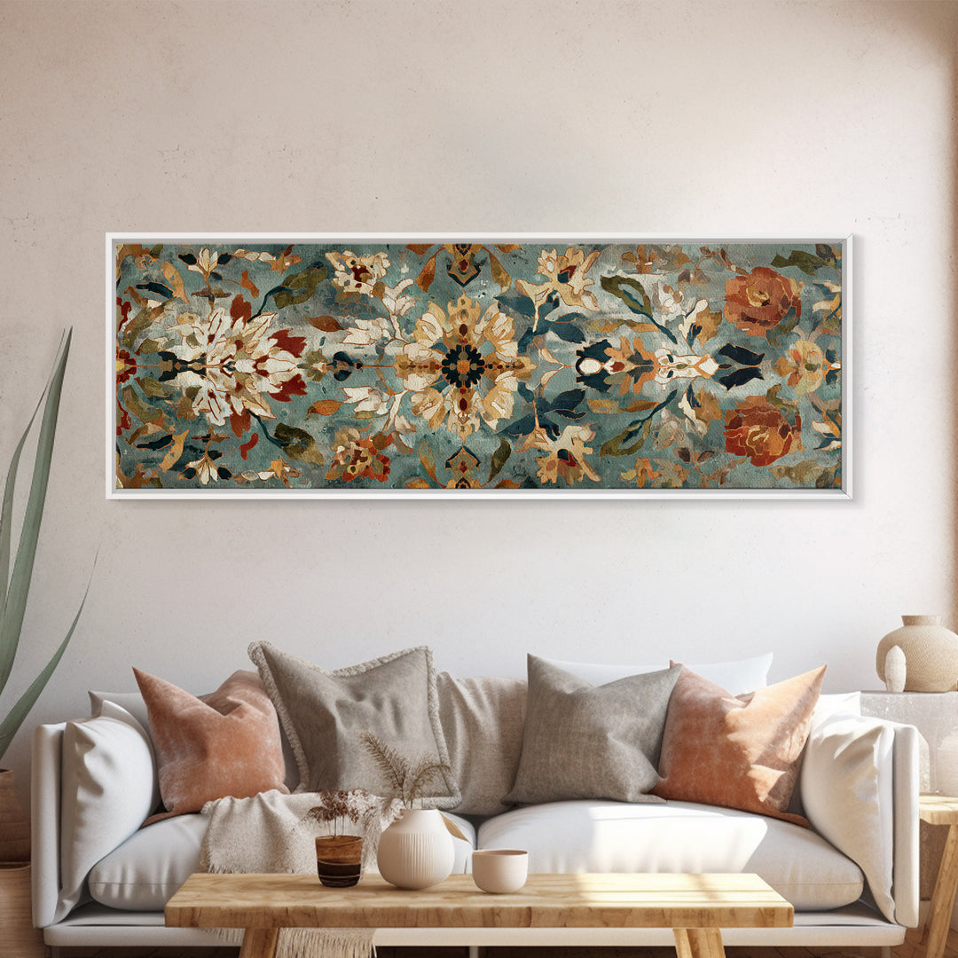 Florentine Floral Ornament Pattern Canvas Print, Italian Villa Art, Coastal Wall Art, Living Room Decor, Oil Painting, Villa, IVA-3x1-98