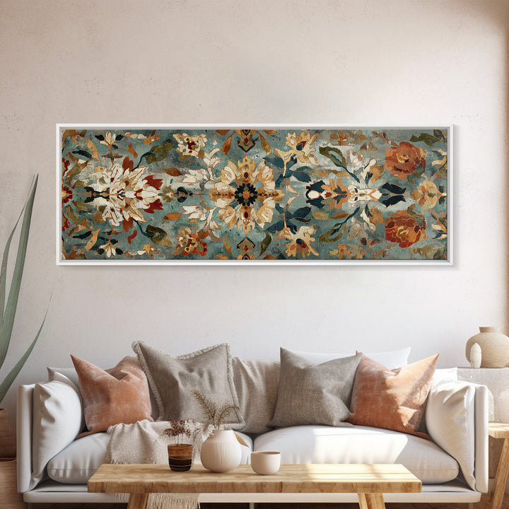 Florentine Floral Ornament Pattern Canvas Print, Italian Villa Art, Coastal Wall Art, Living Room Decor, Oil Painting, Villa, IVA-3x1-98