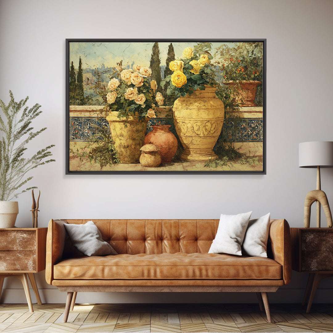 Italian Villa Garden Urn Framed Canvas Print, Italian Villa Art, Printable Wall Art, Living Room Decor, Oil Painting, Villa, IVA-3x2-10