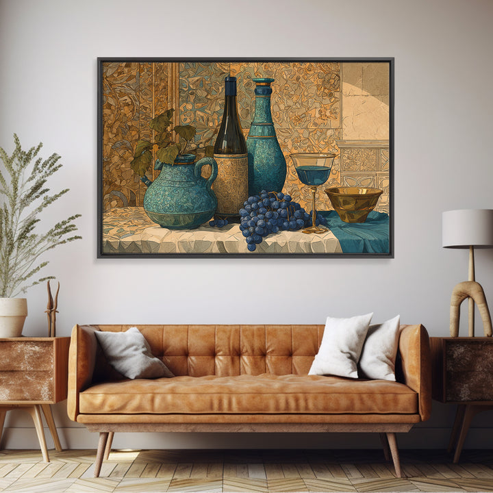 Grapevine and Wine Still Life on Linen Canvas Print, Italian Villa Art, Minimalist Decor, Living Room Decor, Abstract Art, IVA-3x2-11