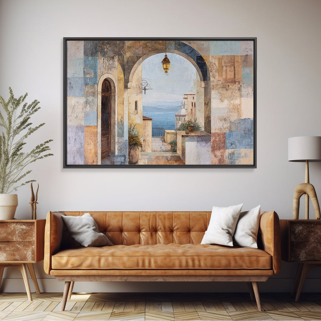 Mediterranean Arch Framing Blue Sea Canvas Print, Italian Villa Art, Luxury Decor, Living Room Decor, Fine Art, Villa, IVA-3x2-12