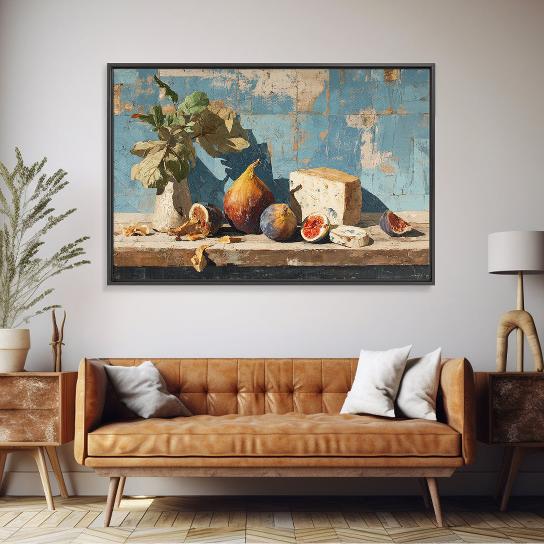Figs and Cheese on Rustic Wooden Board Canvas Print, Italian Villa Art, Printable Wall Art, Living Room Decor, Villa, IVA-3x2-13