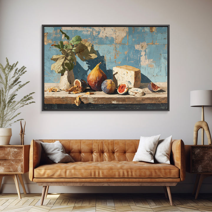 Figs and Cheese on Rustic Wooden Board Canvas Print, Italian Villa Art, Printable Wall Art, Living Room Decor, Villa, IVA-3x2-13