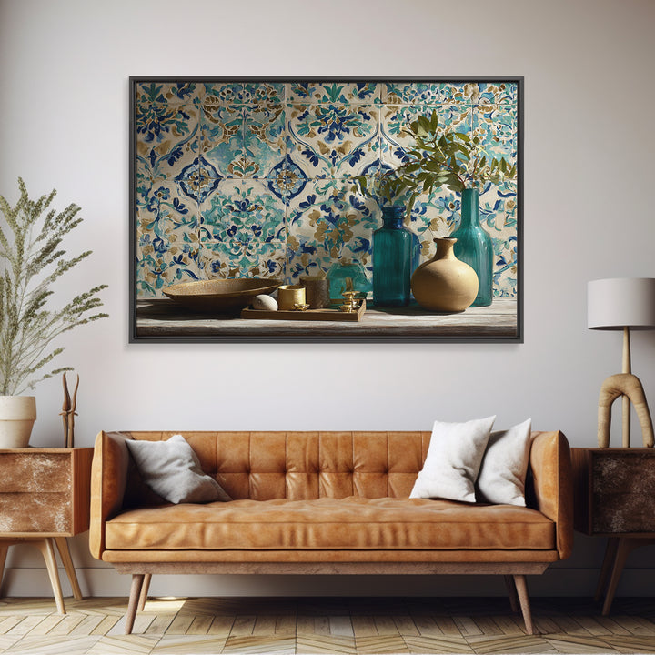 Florentine Floral Ornament Pattern Framed Canvas Print, Italian Villa Art, Room Decor, Living Room Decor, Oil Painting, Villa, IVA-3x2-14