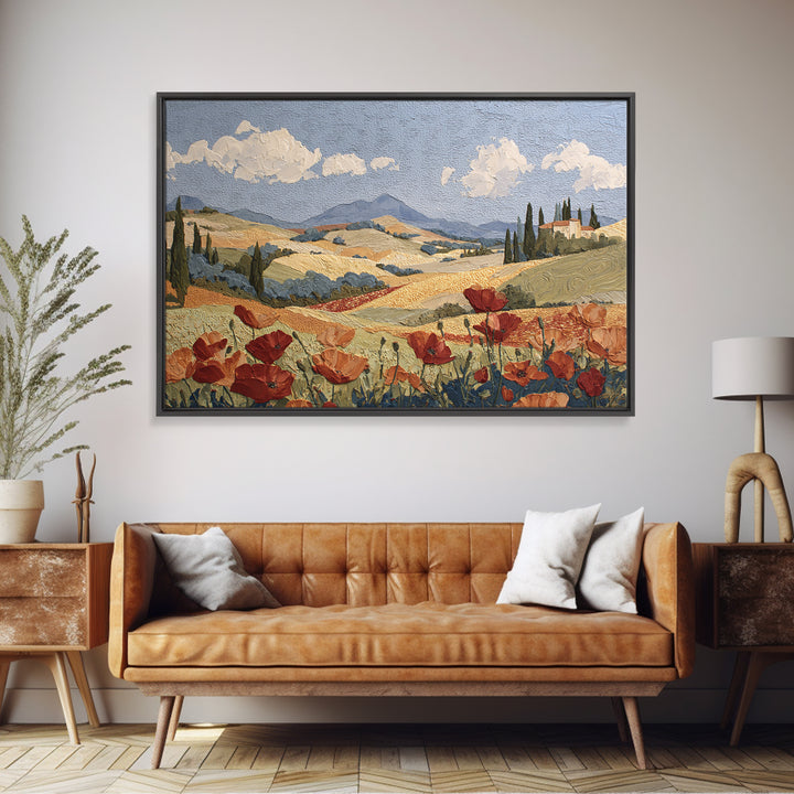 Tuscan Poppy Field Framed Canvas Print, Italian Villa Art, Printable Wall Art, Living Room Decor, Villa, Coastal Wall Art, IVA-3x2-19