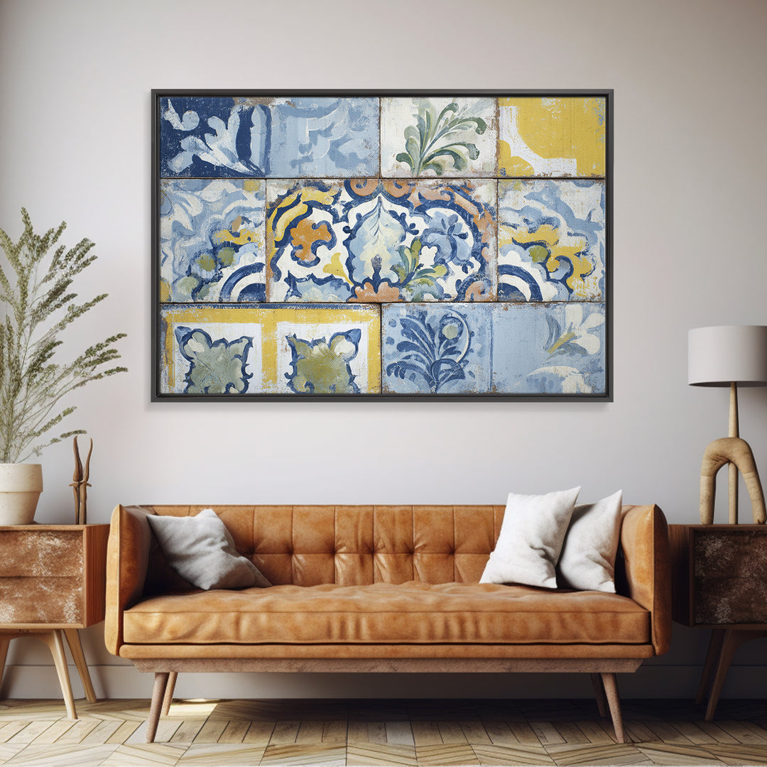 Italian Tile Pattern Canvas Print, Italian Villa Art, Original Painting, Living Room Decor, Fine Art, Villa, Landscape Painting, IVA-3x2-21